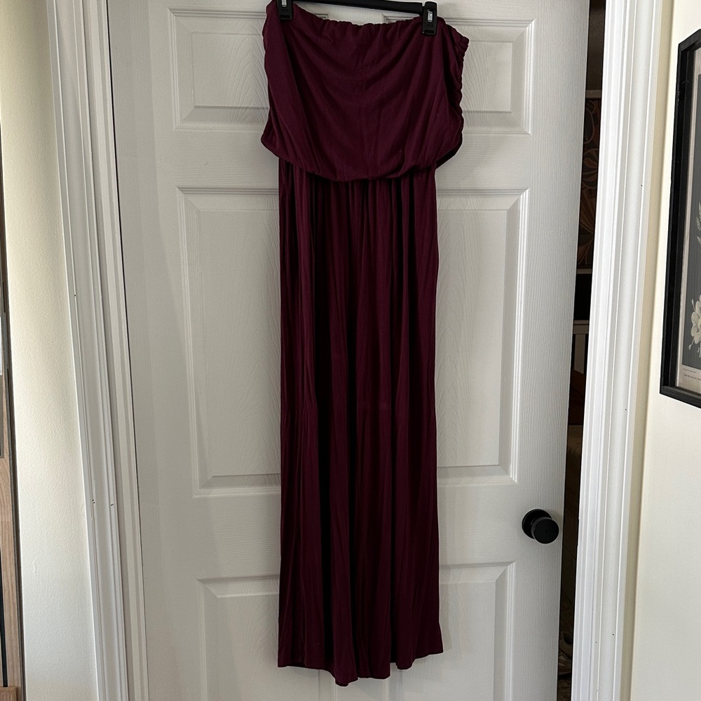 white birch Strapless Wine Maxi Jumpsuit
